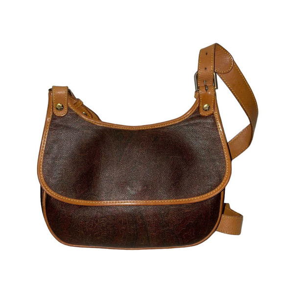 ETRO Vintage Brown Paisley Canvas Crossbody Bag with Leather Trim - Picture 15 of 16